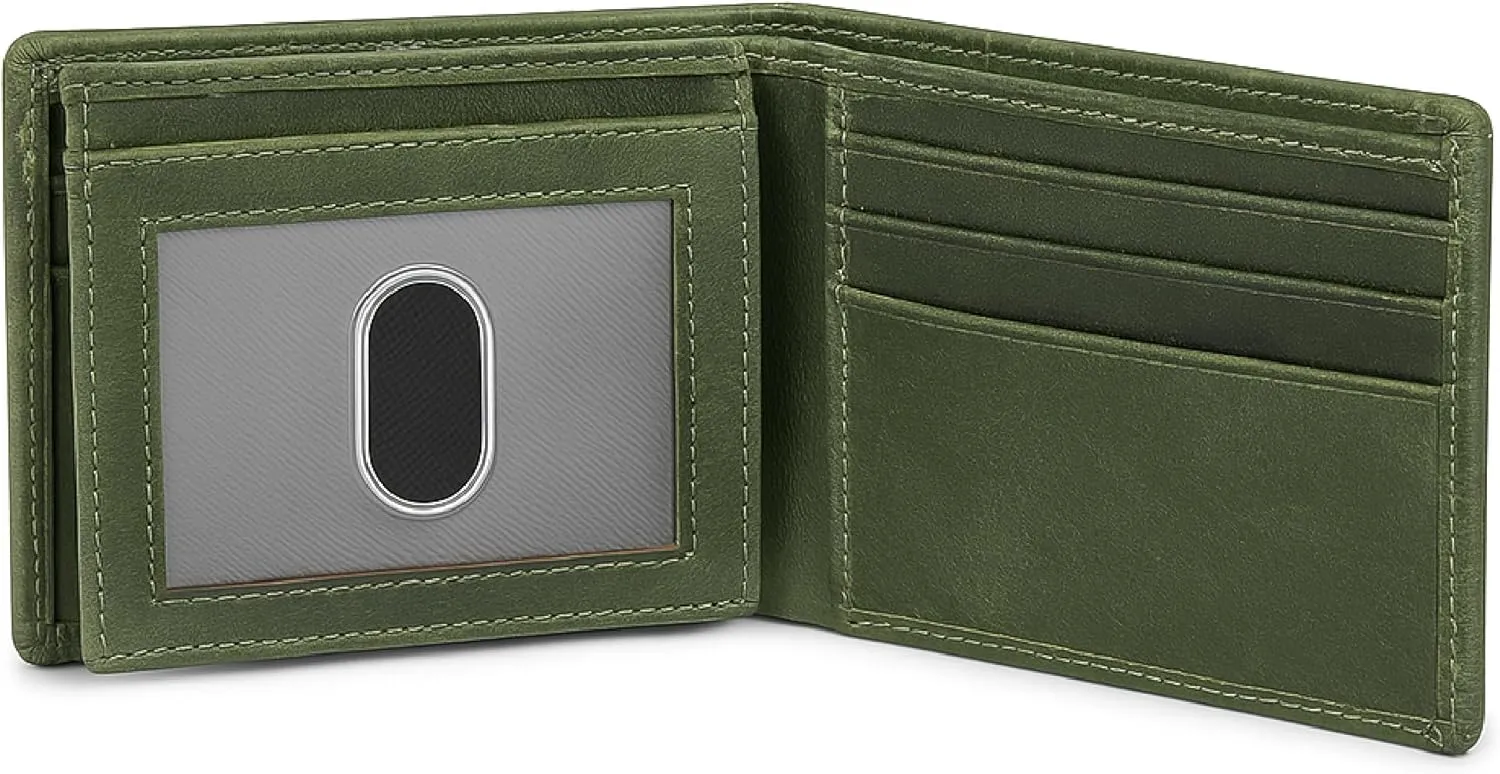 The Antiq Premium Leather Wallet for Men Bifold (Green) RFID Blocking Leather Card Holder Purse Gifts for Father - Slim & Stylish Handmade Mens Leather Wallet with 2 Billfold Pockets & 6 Card Slots