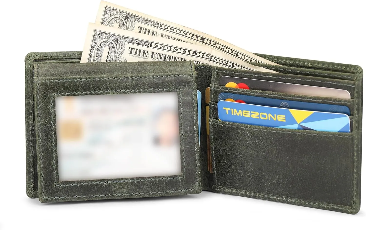 The Antiq Premium Leather Wallet for Men Bifold (Green) RFID Blocking Leather Card Holder Purse Gifts for Father - Slim & Stylish Handmade Mens Leather Wallet with 2 Billfold Pockets & 6 Card Slots
