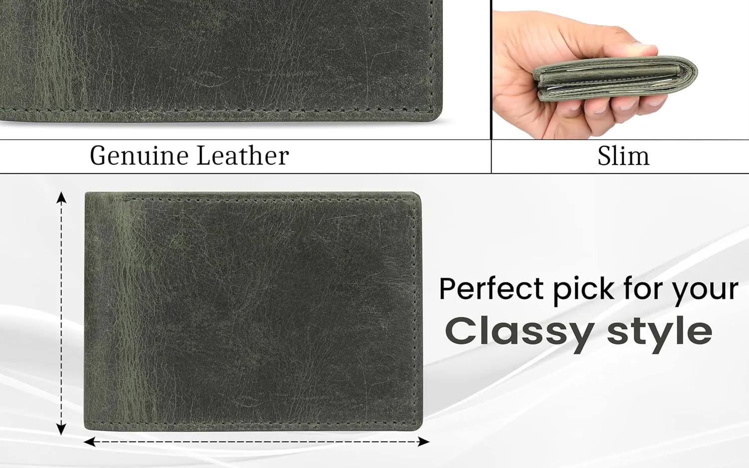 The Antiq Premium Leather Wallet for Men Bifold (Green) RFID Blocking Leather Card Holder Purse Gifts for Father - Slim & Stylish Handmade Mens Leather Wallet with 2 Billfold Pockets & 6 Card Slots