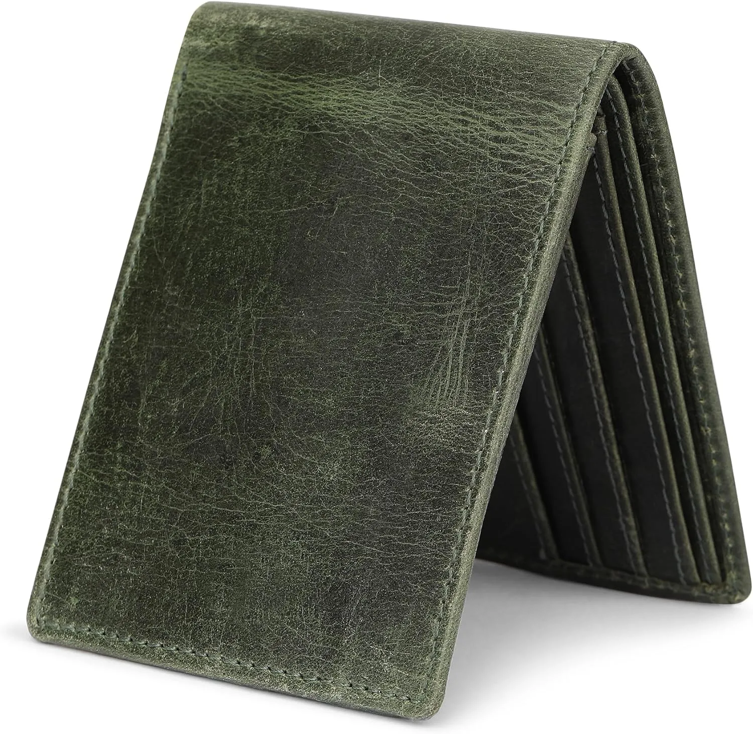 The Antiq Premium Leather Wallet for Men Bifold (Green) RFID Blocking Leather Card Holder Purse Gifts for Father - Slim & Stylish Handmade Mens Leather Wallet with 2 Billfold Pockets & 6 Card Slots