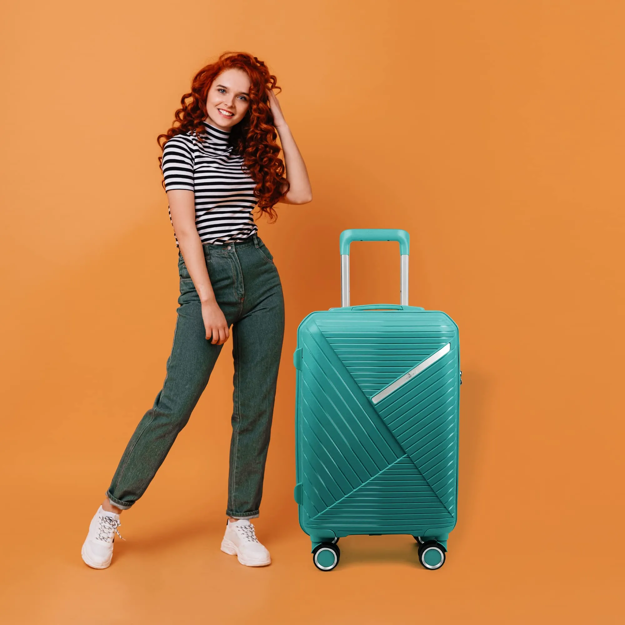 THE CLOWNFISH Denzel Series Luggage Polypropylene Hard Case Suitcase Eight Wheel Trolley Bag with TSA Lock- Teal (Small size, 56 cm-22 inch)