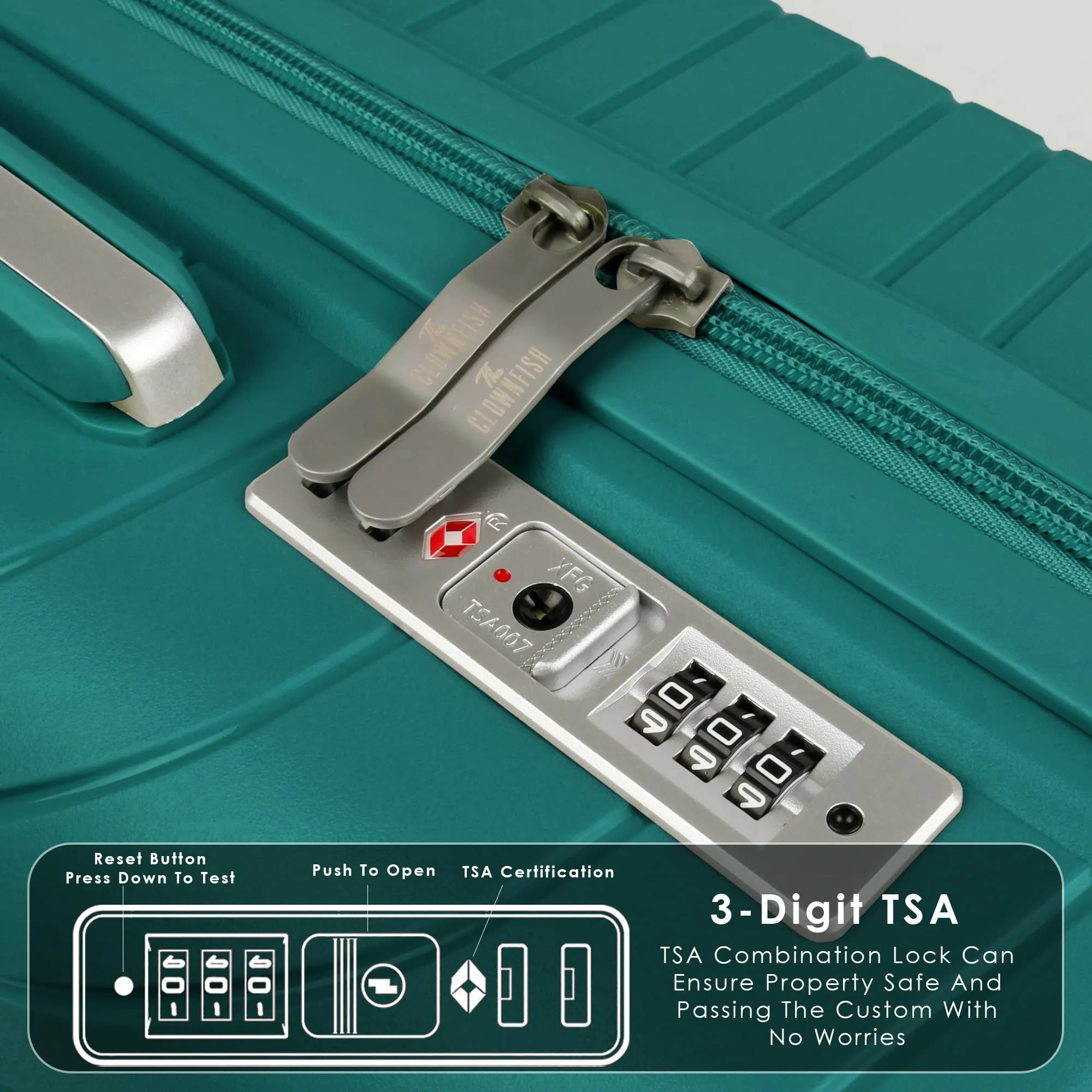 THE CLOWNFISH Denzel Series Luggage Polypropylene Hard Case Suitcase Eight Wheel Trolley Bag with TSA Lock- Teal (Small size, 56 cm-22 inch)