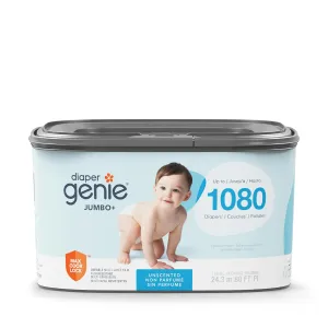 The Diaper Genie Jumbo  Square Refill, with continuous film, can hold up to 1080 newborn-sized diapers per refill.