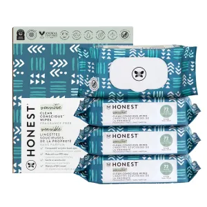 The Honest Company Clean Conscious Multi-Use Wipes | Hypoallergenic   Unscented for Sensitive Skin | Over 99% Water, Compostable, Plant Based, Baby Wipes | Balance Blues, 288 Count
