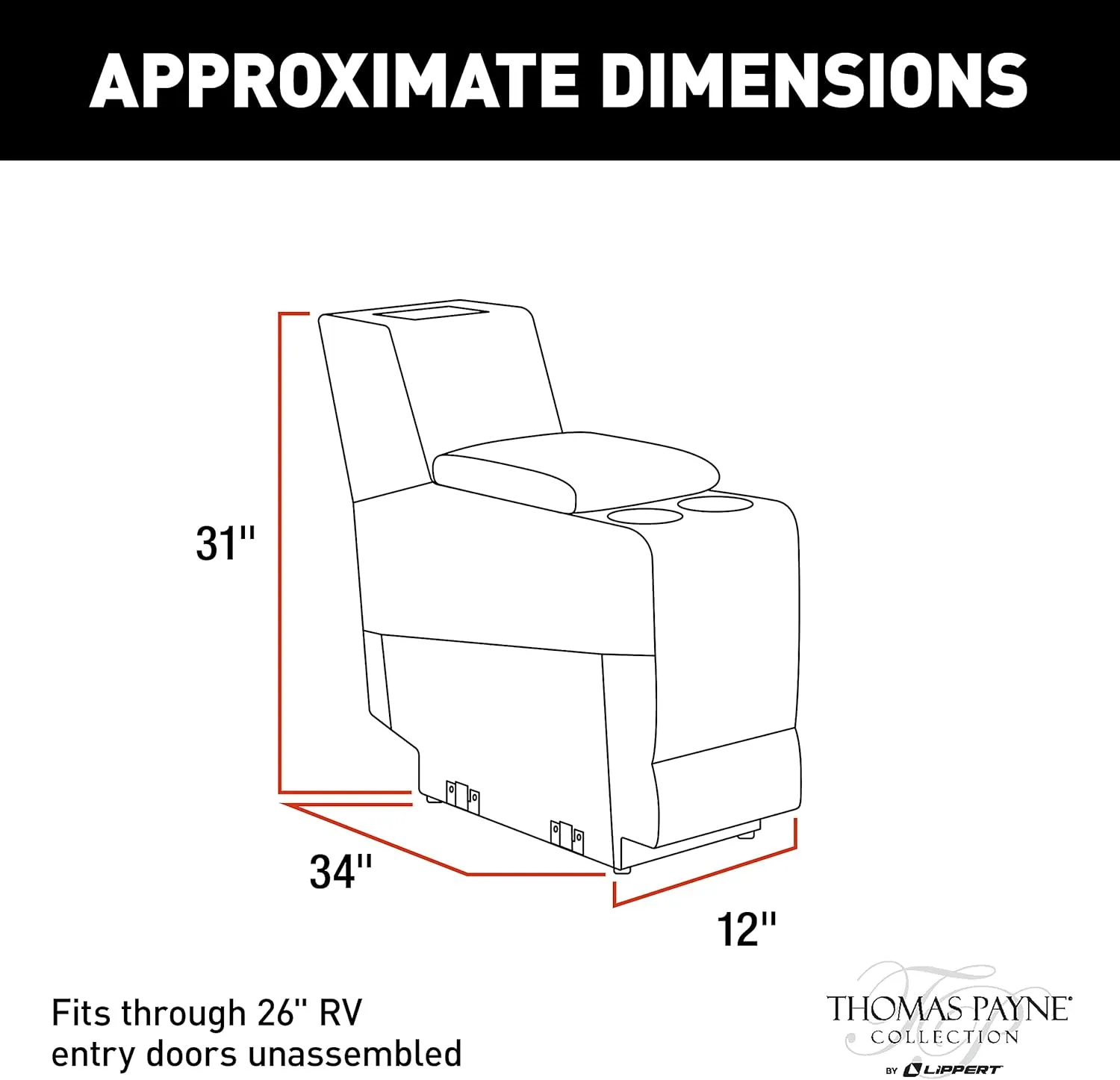 Thomas Payne Seismic Series Theater Seating Collection Center Console for 5th Wheel RVs, Travel Trailers and Motorhomes, Millbrae