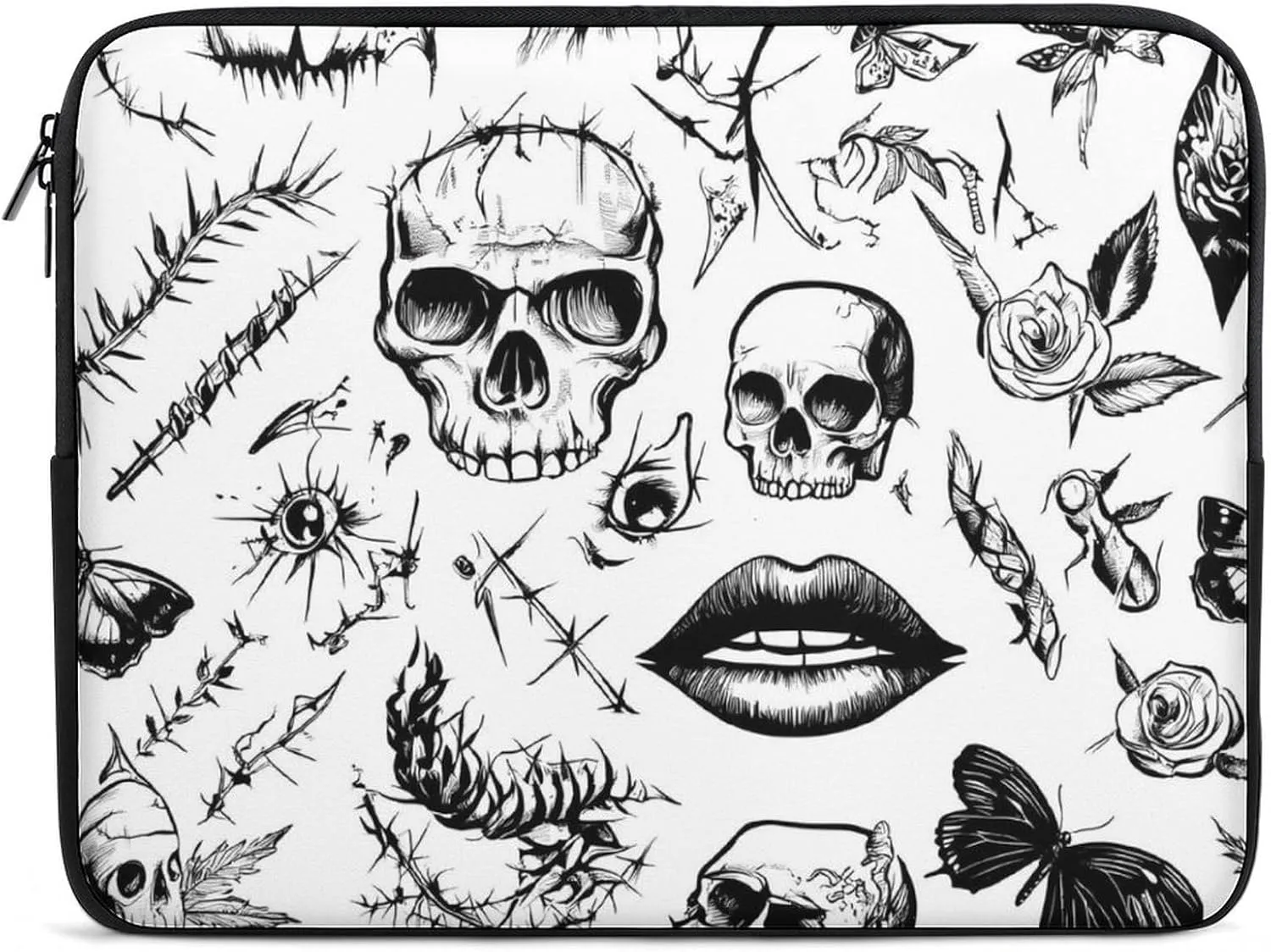Thorn Skulls Roses Patch Eyes Casual Laptop Bag Sleeve Cover Computer Carrying Case for Office Travel 15inch