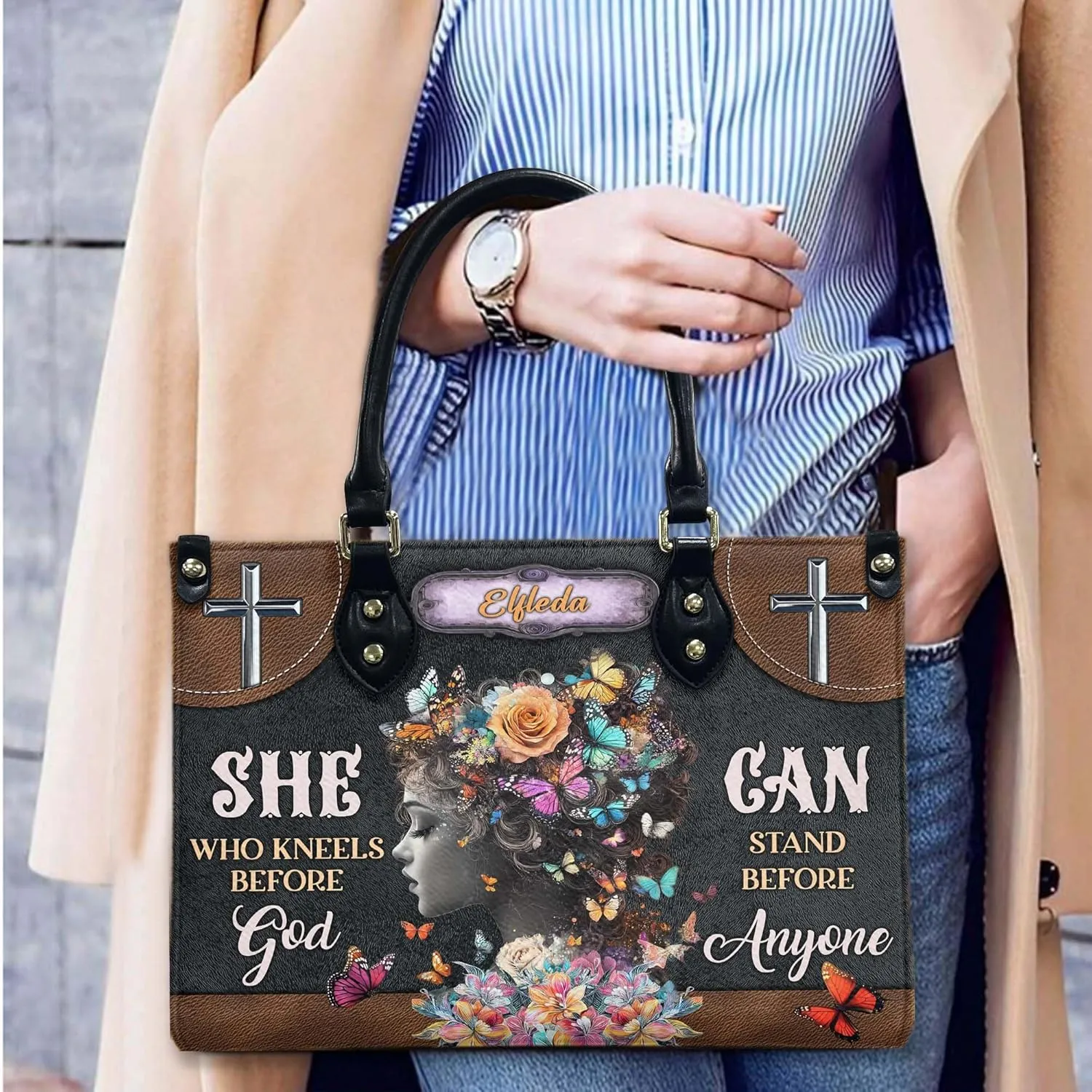 THUYPT Personalized Religious Leather Handbags, Bible Verse Tote Faith Gift for Women, Christian Tote Bag, Religious Gift for Her, Handbag with Ziplock (06)