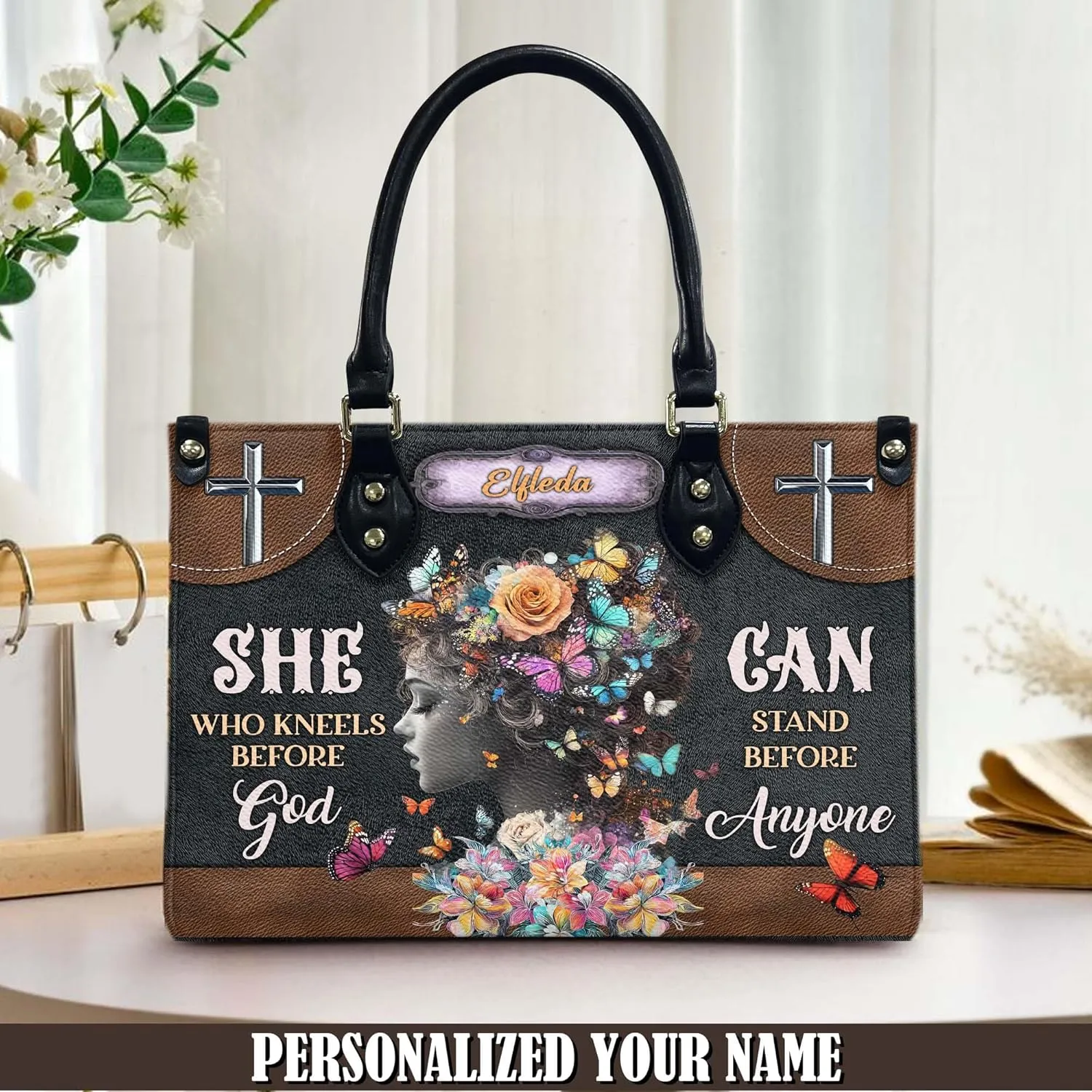 THUYPT Personalized Religious Leather Handbags, Bible Verse Tote Faith Gift for Women, Christian Tote Bag, Religious Gift for Her, Handbag with Ziplock (06)