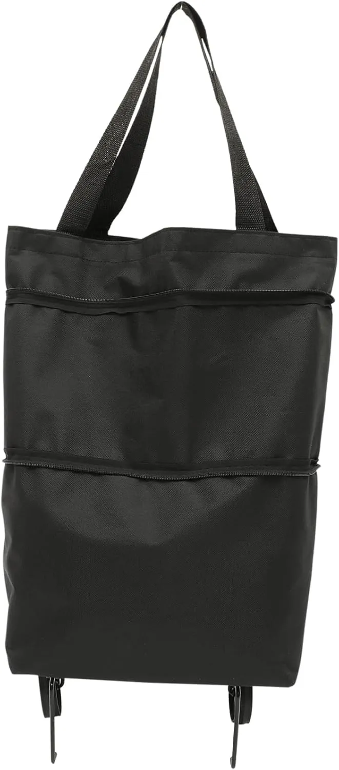 TIDTALEO Storage Bag with Wheels Grocery Cart Bags Shopping Foldable Tote Bag Large Foldable Grocery Bags Collapsible Trolley Bag High Capacity Oxford Cloth Laundry Basket Travel, 42X16CM, Black