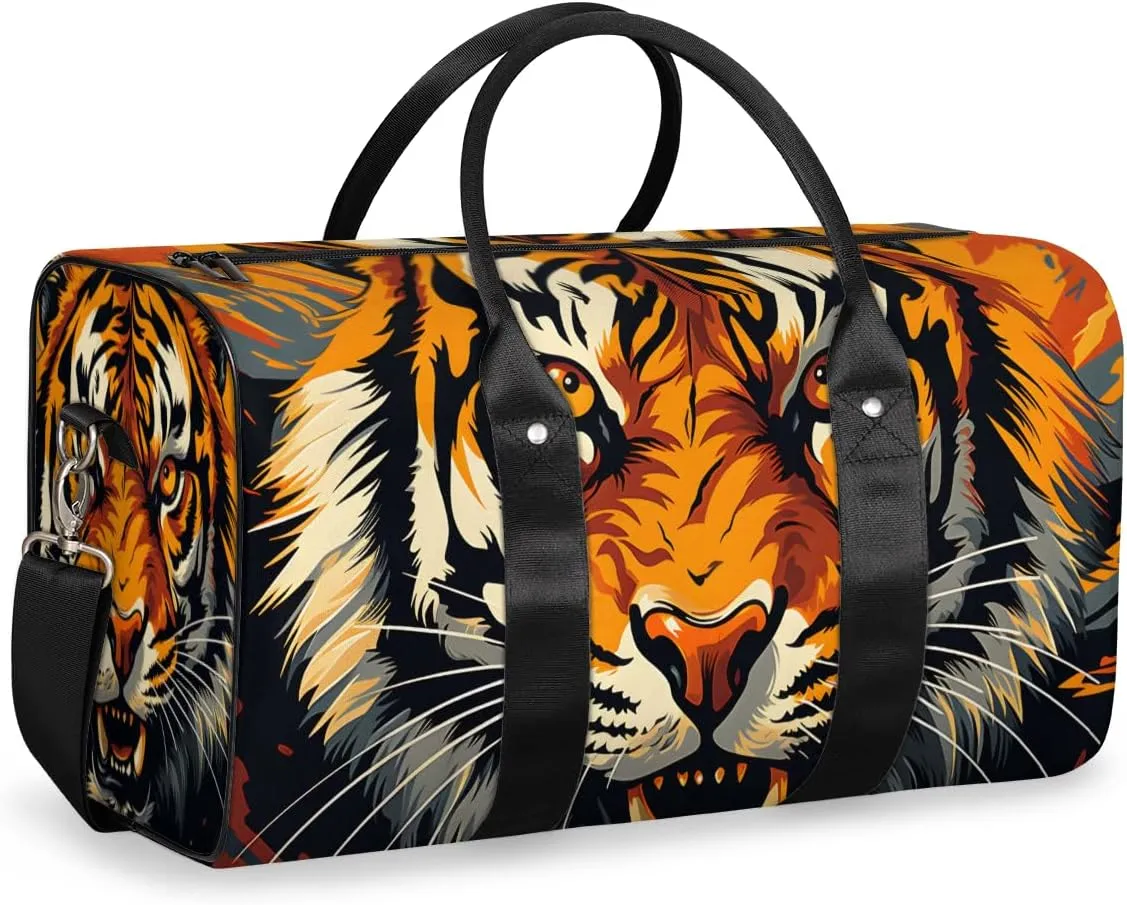Tiger Head Travel Duffle Bag for Women Men Gym Duffel Foldable Bag Waterproof Weekender Powerful Animals Duffle Tote