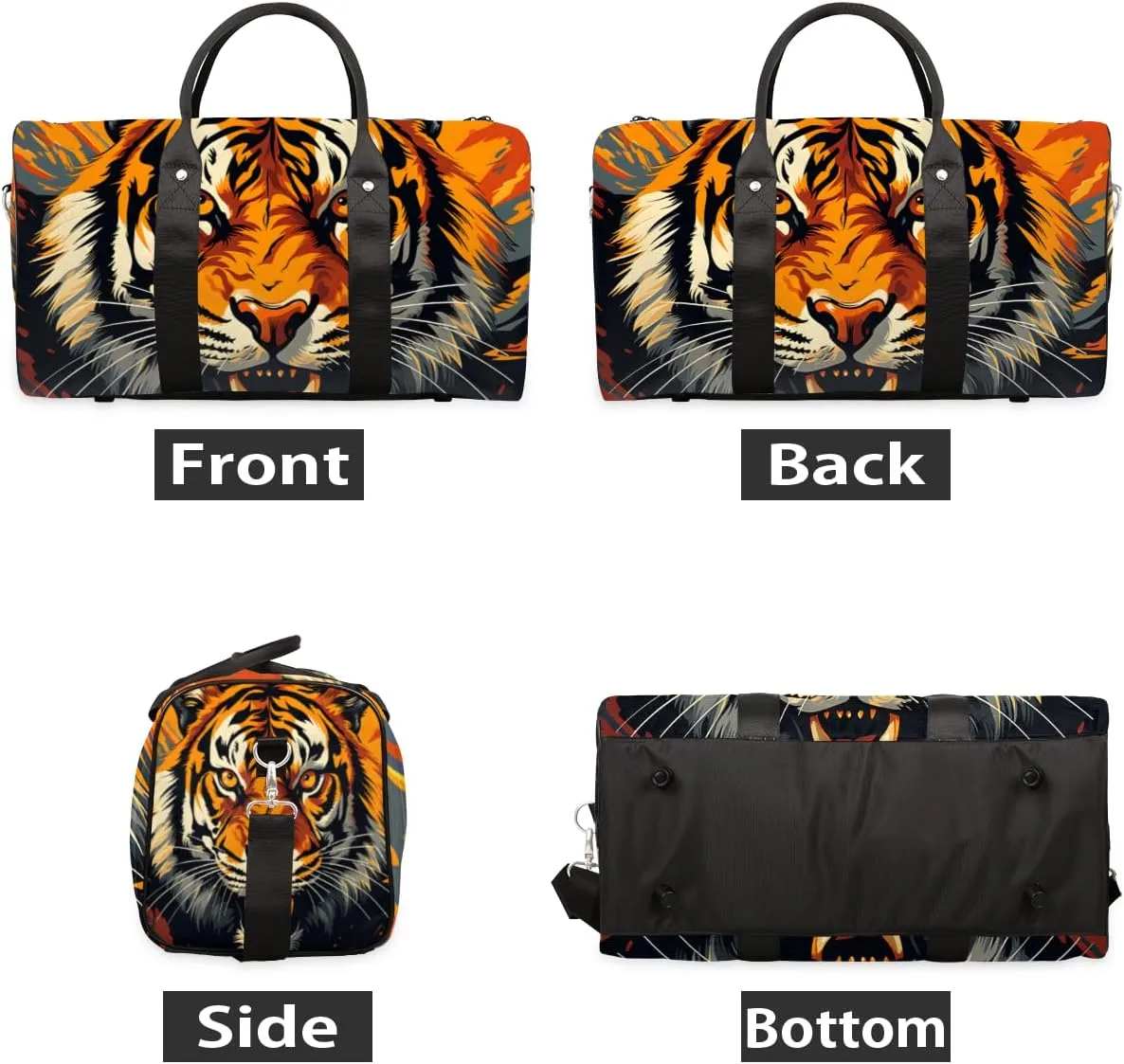 Tiger Head Travel Duffle Bag for Women Men Gym Duffel Foldable Bag Waterproof Weekender Powerful Animals Duffle Tote
