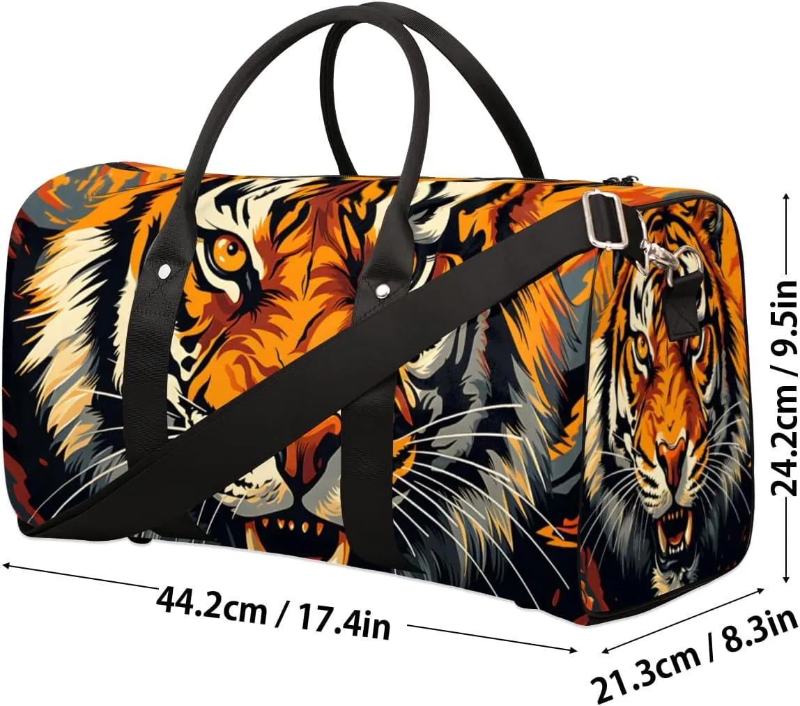 Tiger Head Travel Duffle Bag for Women Men Gym Duffel Foldable Bag Waterproof Weekender Powerful Animals Duffle Tote