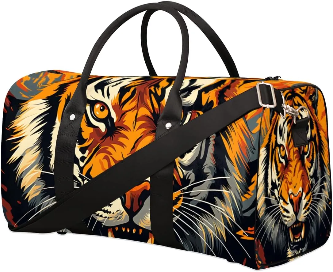Tiger Head Travel Duffle Bag for Women Men Gym Duffel Foldable Bag Waterproof Weekender Powerful Animals Duffle Tote