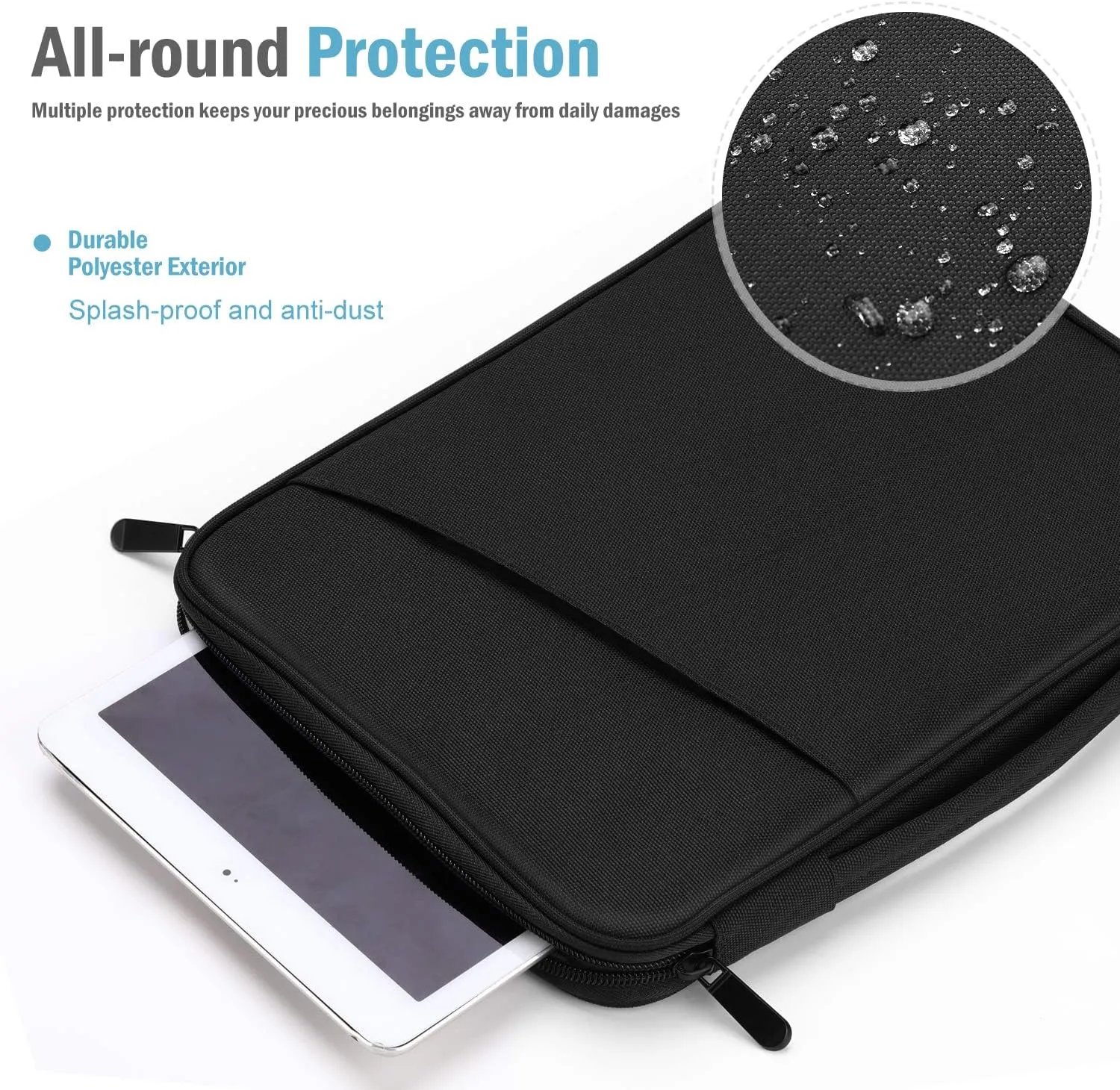 TiMOVO 9-11" Tablet Sleeve for iPad 11-inch A16 2025, iPad 10th Gen. 10.9", iPad 10.2", iPad Air 11/5th/4th Gen. 10.9", Galaxy Tab A9 Plus 11", Protective Bag with Pockets, Black