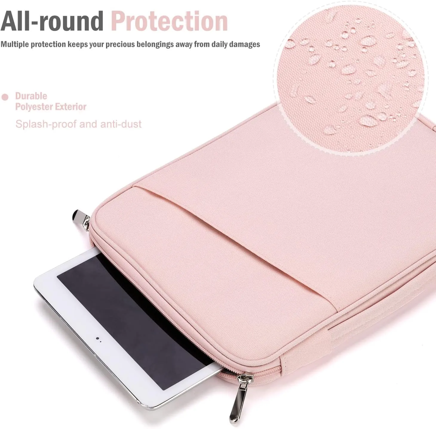 TiMOVO 9-11" Tablet Sleeve for iPad 11-inch A16 2025, iPad 10th Gen. 10.9", iPad 10.2", iPad Air 11/5th/4th Gen. 10.9", Galaxy Tab A9 Plus 11", Protective Bag with Pockets, Pink