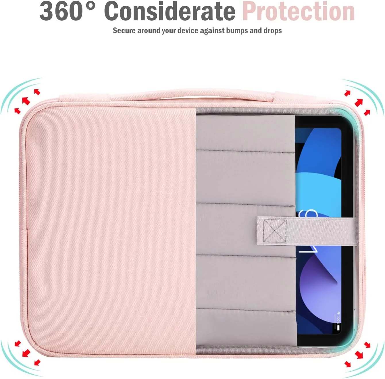 TiMOVO 9-11" Tablet Sleeve for iPad 11-inch A16 2025, iPad 10th Gen. 10.9", iPad 10.2", iPad Air 11/5th/4th Gen. 10.9", Galaxy Tab A9 Plus 11", Protective Bag with Pockets, Pink