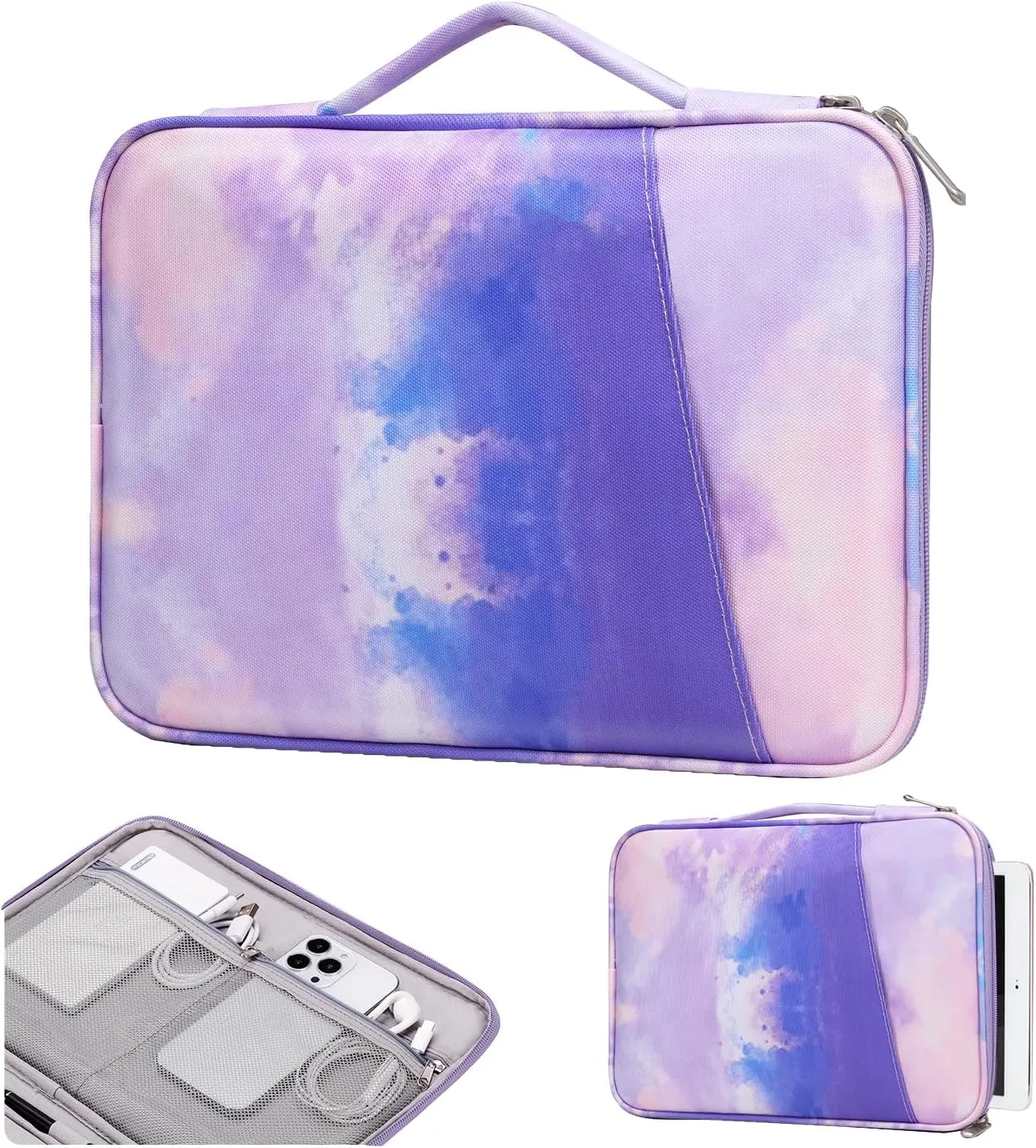 TiMOVO 9-11" Tablet Sleeve for iPad 11-inch A16 2025, iPad 10th Gen. 10.9", iPad 10.2", iPad Air 11/5th/4th Gen. 10.9", Galaxy Tab A9 Plus 11", Protective Bag with Pockets, Watercolor Purple