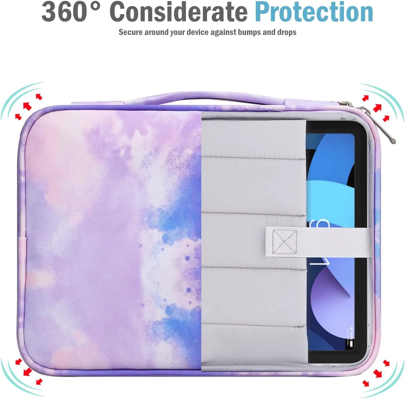 TiMOVO 9-11" Tablet Sleeve for iPad 11-inch A16 2025, iPad 10th Gen. 10.9", iPad 10.2", iPad Air 11/5th/4th Gen. 10.9", Galaxy Tab A9 Plus 11", Protective Bag with Pockets, Watercolor Purple