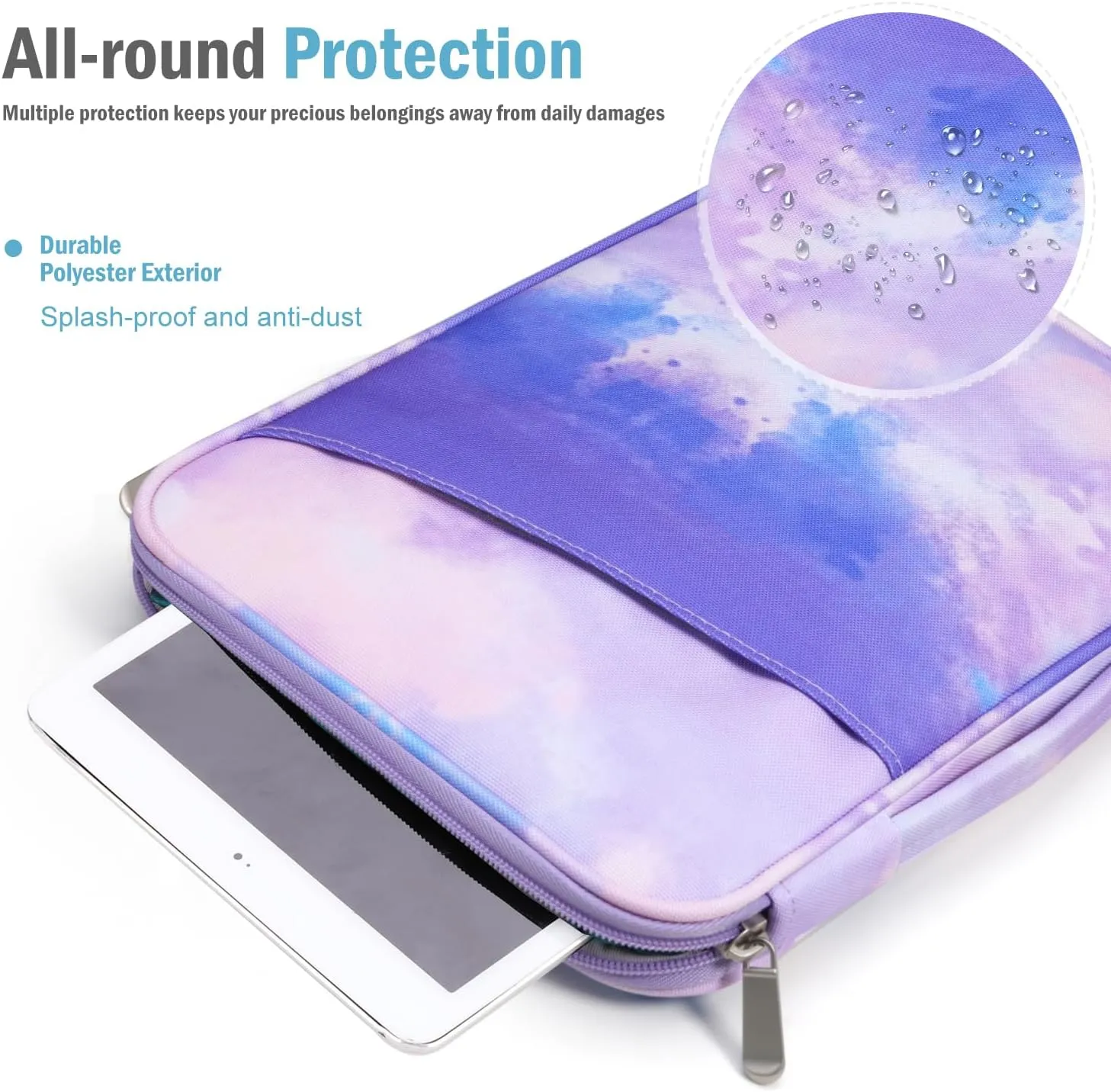 TiMOVO 9-11" Tablet Sleeve for iPad 11-inch A16 2025, iPad 10th Gen. 10.9", iPad 10.2", iPad Air 11/5th/4th Gen. 10.9", Galaxy Tab A9 Plus 11", Protective Bag with Pockets, Watercolor Purple