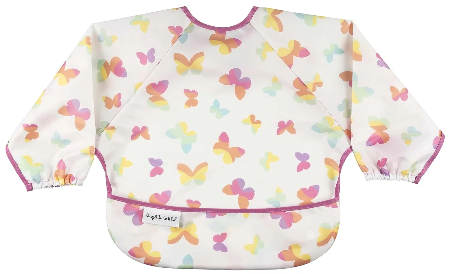 Tiny Twinkle Mess Proof Baby Bib|Waterproof Smock Bib for Eating,Machine Washable Full Sleeve with Pocket(Butterflies, Small 6-24 Months)