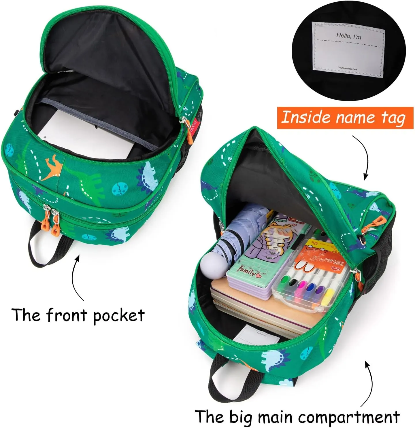 Toddler Backpack for Boys, 12 Inch Kids Dinosaur Backpack for Preschool or Kindergarten, Green