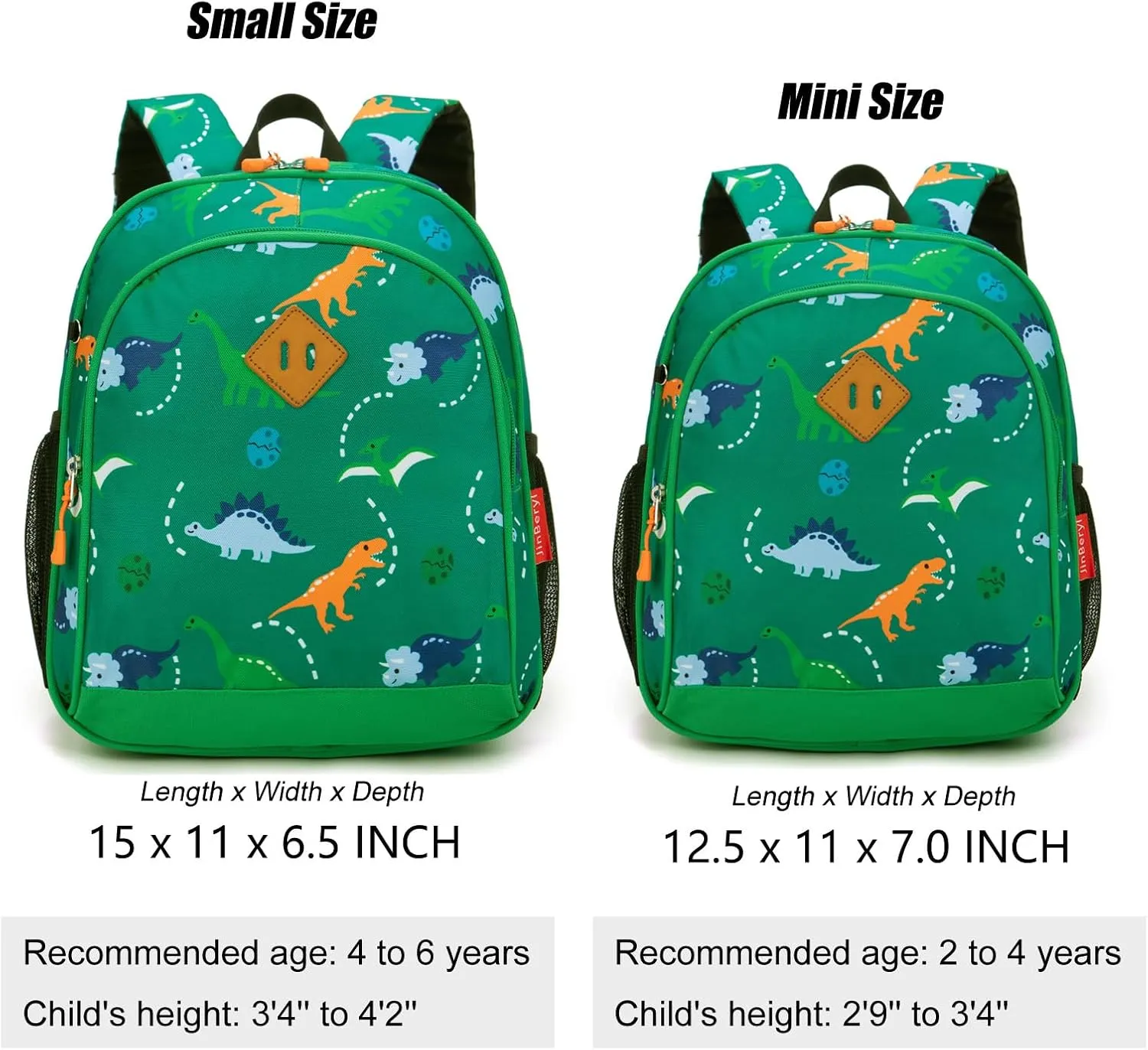 Toddler Backpack for Boys, 12 Inch Kids Dinosaur Backpack for Preschool or Kindergarten, Green