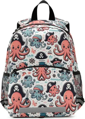 Toddler Backpack Kids Daypack, Cartoon Pirate Octopus Kindergartens Bookbag for Boys and Girls 3-6 Years with Safety Leash
