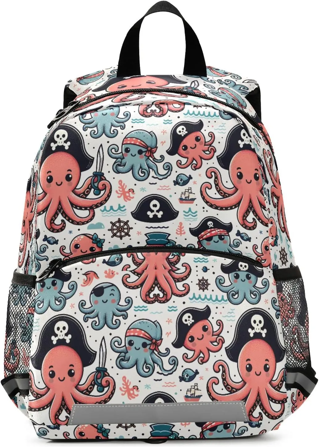 Toddler Backpack Kids Daypack, Cartoon Pirate Octopus Kindergartens Bookbag for Boys and Girls 3-6 Years with Safety Leash