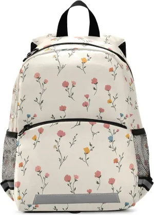 Toddler Backpack Kids Daypack, Pink Blue Yellow Rose Pattern Kindergartens Bookbag for Boys and Girls 3-6 Years with Safety Leash