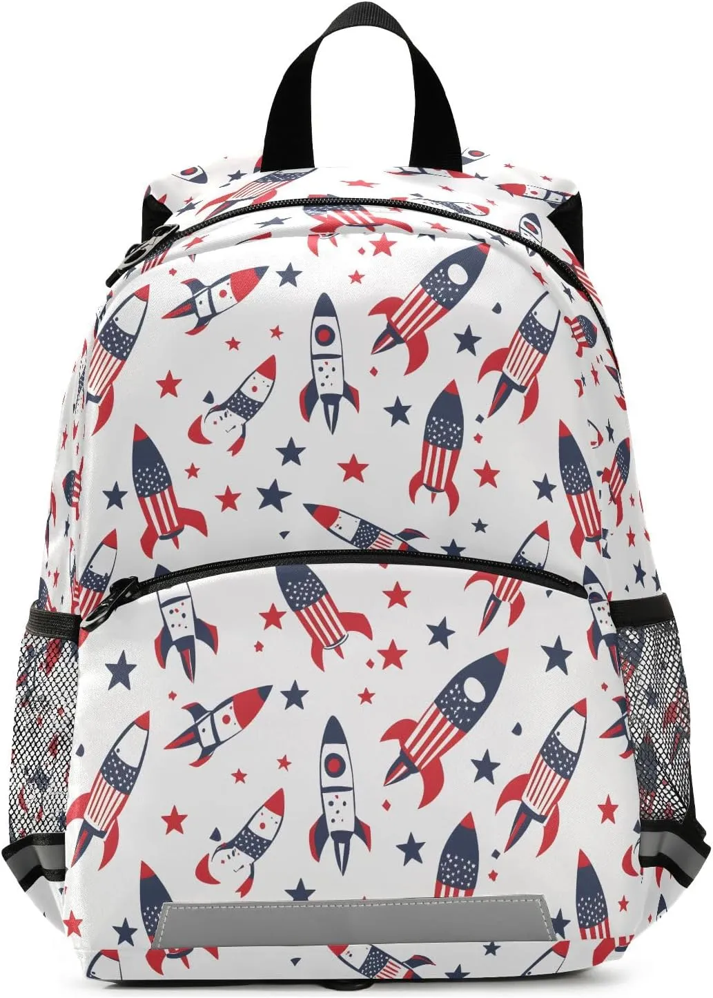 Toddler Backpack Kids Daypack, Rocket American Flag Pattern Kindergartens Bookbag for Boys and Girls 3-6 Years with Safety Leash