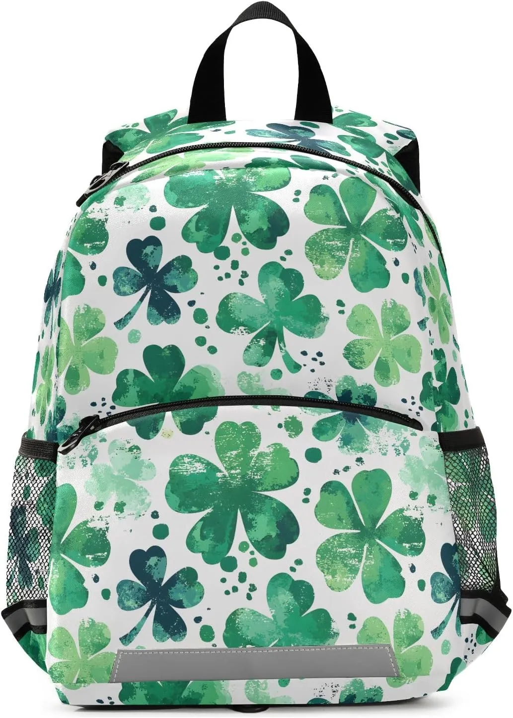 Toddler Backpack Kids Daypack, Watercolor Clover Green Pattern Kindergartens Bookbag for Boys and Girls 3-6 Years with Safety Leash