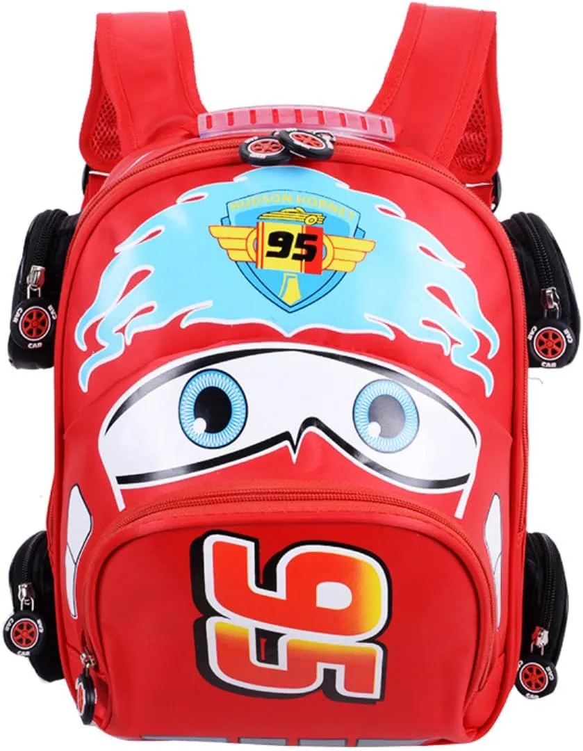Toddler Boys Girls Backpack Waterproof Cartoon Truck Car Kindergarten Child Snack School Bag (Red)