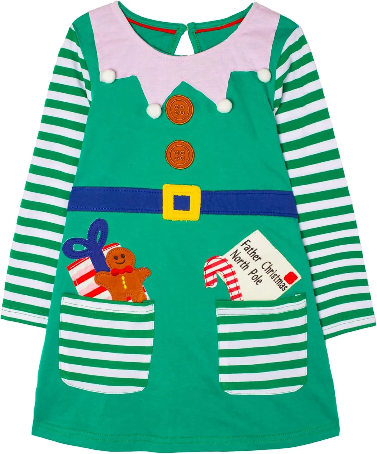 Toddler Girl Cotton Long Sleeve Casual Halloween Christmas Cartoon Tunic Playwear Basic Striped Jersey Dresses