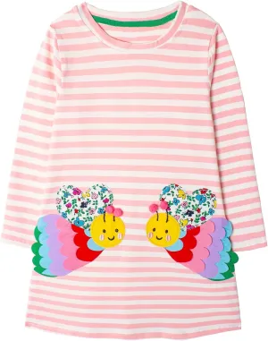 Toddler Girl Cotton Long Sleeve Casual Halloween Christmas Cartoon Tunic Playwear Basic Striped Jersey Dresses