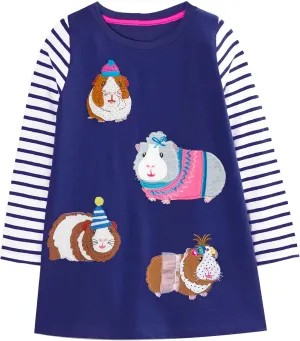 Toddler Girl Cotton Long Sleeve Casual Halloween Christmas Cartoon Tunic Playwear Basic Striped Jersey Dresses