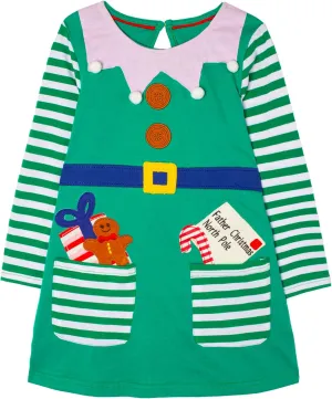 Toddler Girl Cotton Long Sleeve Casual Halloween Christmas Cartoon Tunic Playwear Basic Striped Jersey Dresses