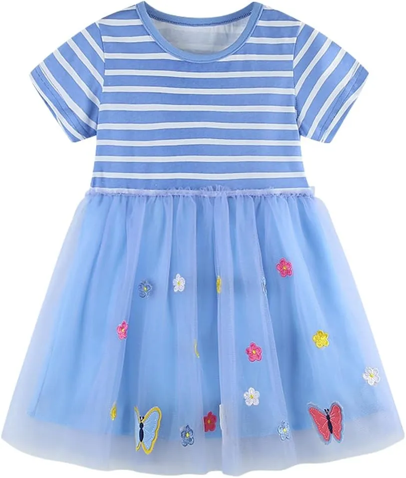 Toddler Little Girls Casual Dresses 2-Pack Cotton Crew Neck Graphic Cartoon Dress for 3-6 Years