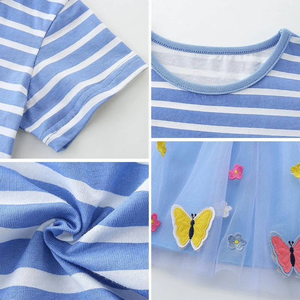 Toddler Little Girls Casual Dresses 2-Pack Cotton Crew Neck Graphic Cartoon Dress for 3-6 Years