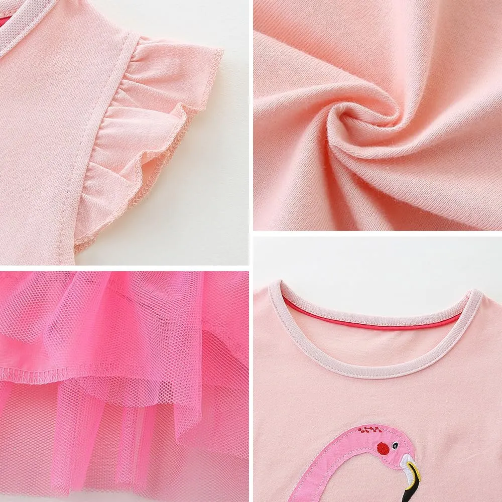 Toddler Little Girls Casual Dresses 2-Pack Cotton Crew Neck Graphic Cartoon Dress for 3-6 Years