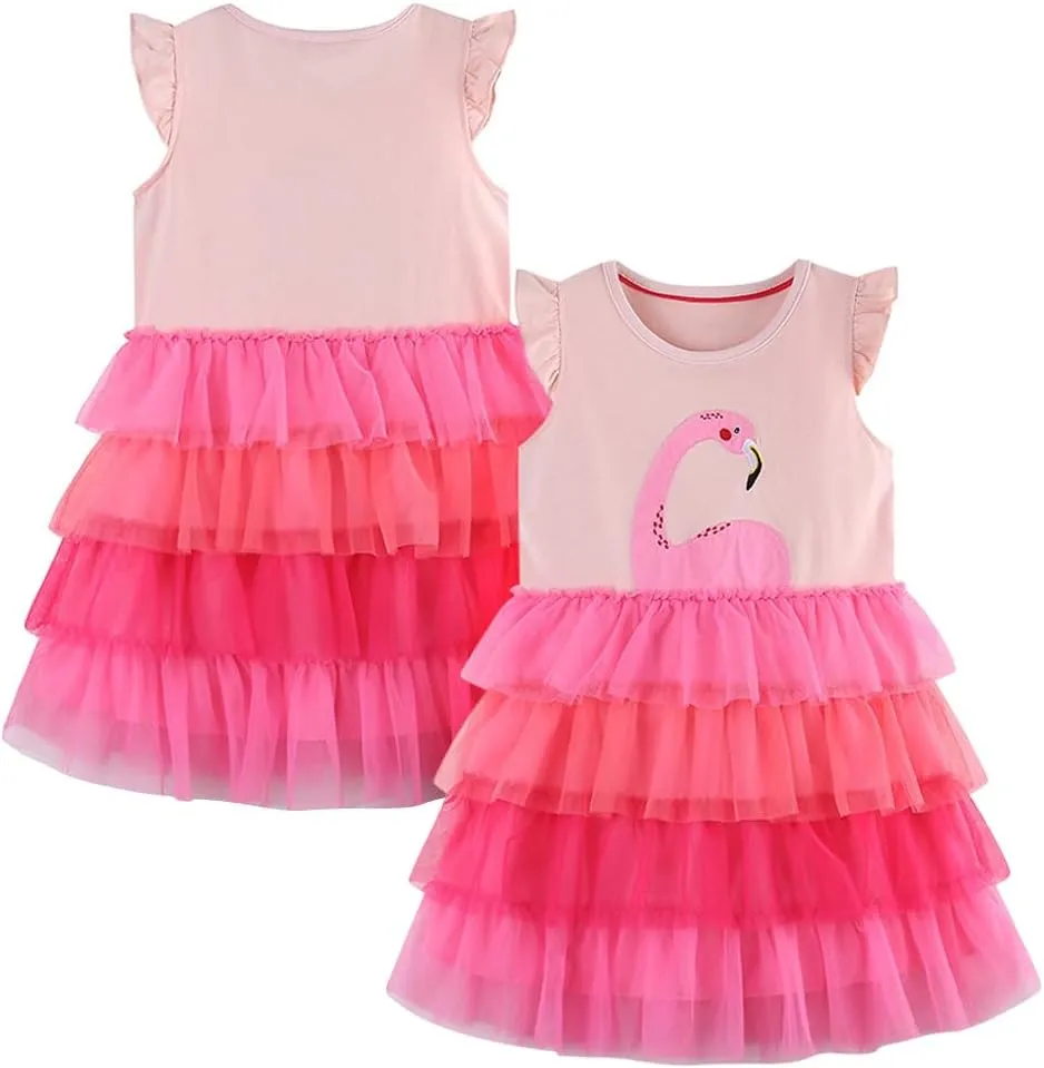 Toddler Little Girls Casual Dresses 2-Pack Cotton Crew Neck Graphic Cartoon Dress for 3-6 Years