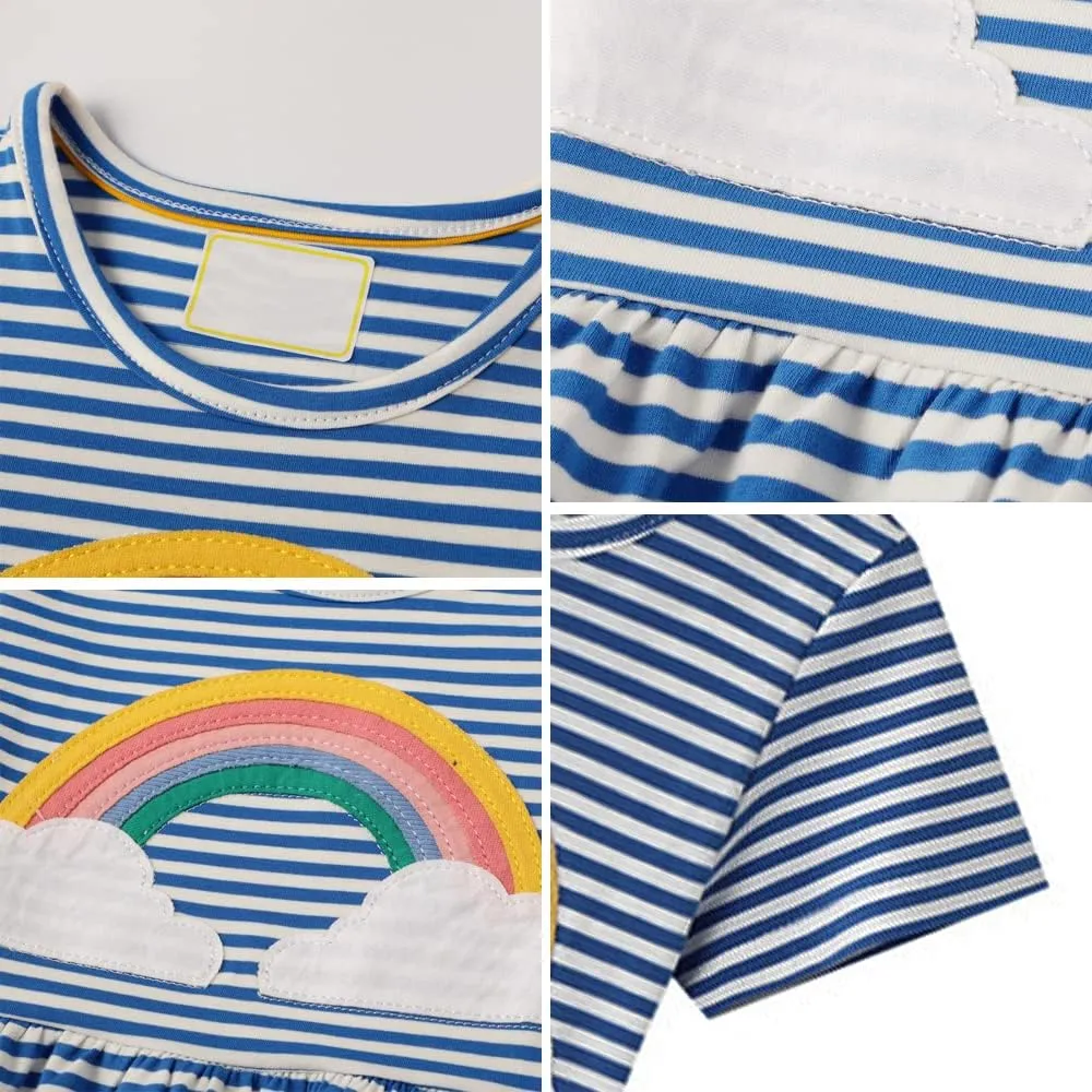 Toddler Little Girls Casual Dresses 2-Pack Cotton Crew Neck Graphic Cartoon Dress for 3-6 Years