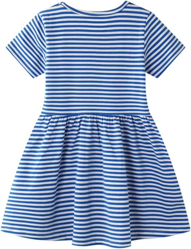 Toddler Little Girls Casual Dresses 2-Pack Cotton Crew Neck Graphic Cartoon Dress for 3-6 Years