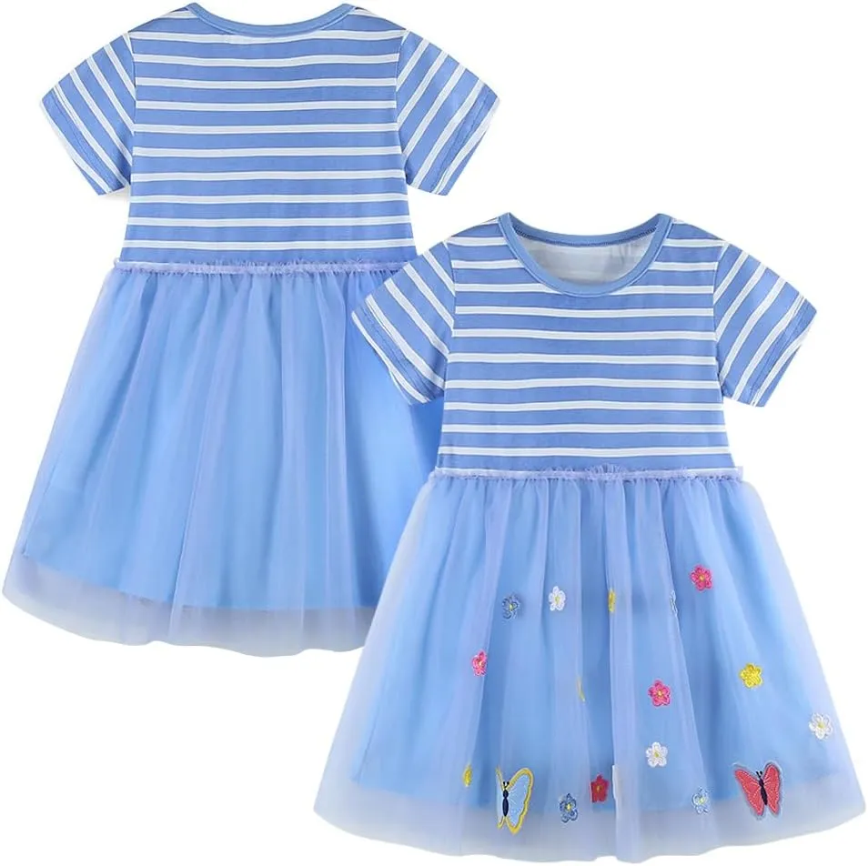 Toddler Little Girls Casual Dresses 2-Pack Cotton Crew Neck Graphic Cartoon Dress for 3-6 Years