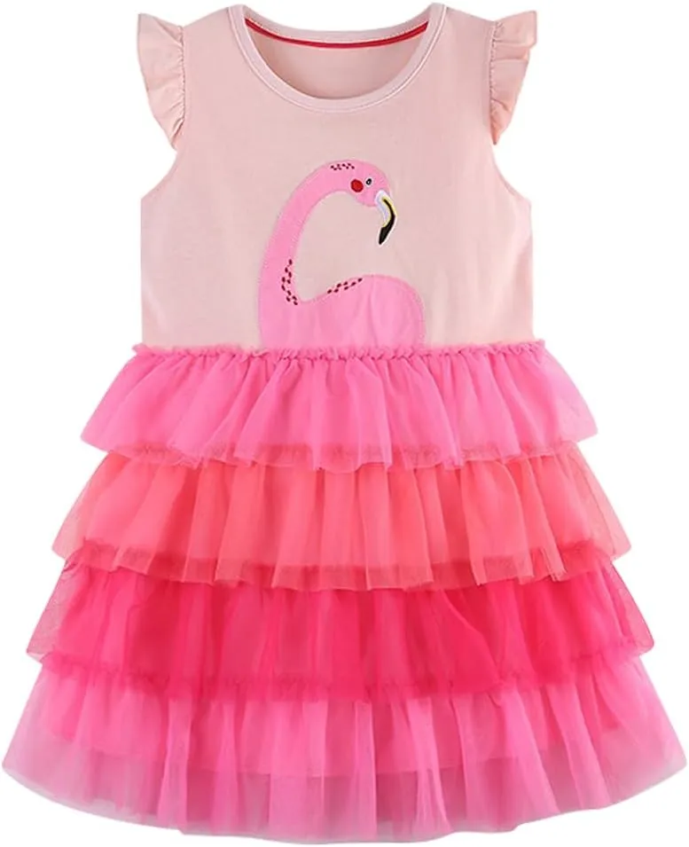 Toddler Little Girls Casual Dresses 2-Pack Cotton Crew Neck Graphic Cartoon Dress for 3-6 Years