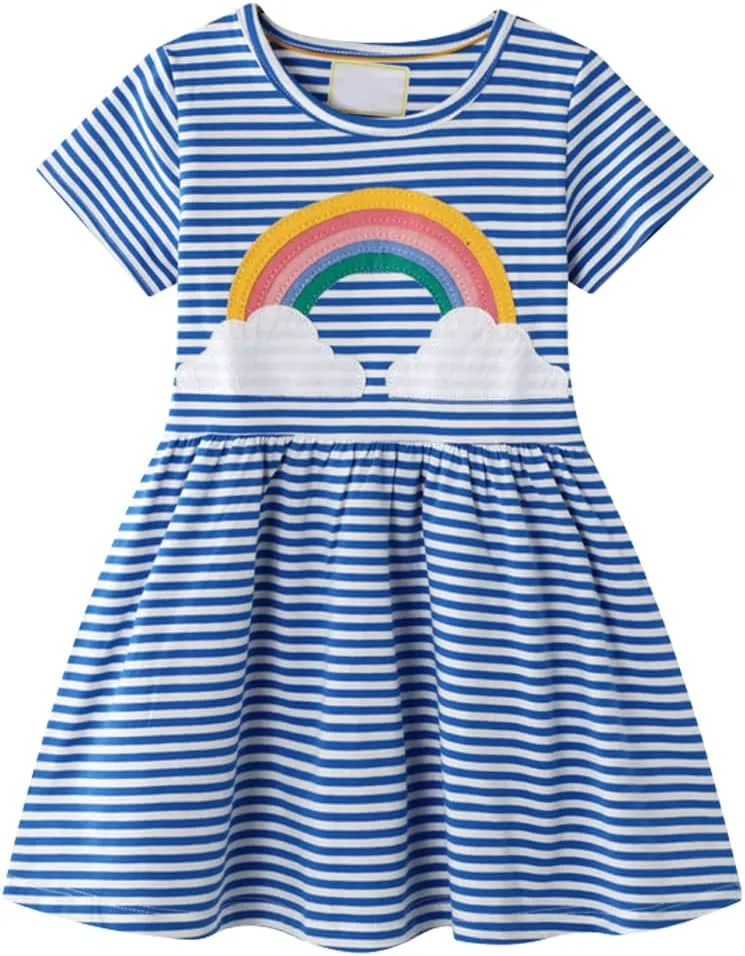 Toddler Little Girls Casual Dresses 2-Pack Cotton Crew Neck Graphic Cartoon Dress for 3-6 Years