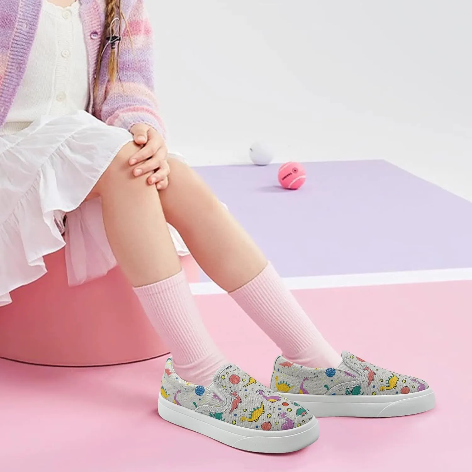 Toddler Shoes for Girls Boys Slip On Canvas Sneakers Lightweight Breathable Cartoon Low Top Kids Casual Walking Shoes