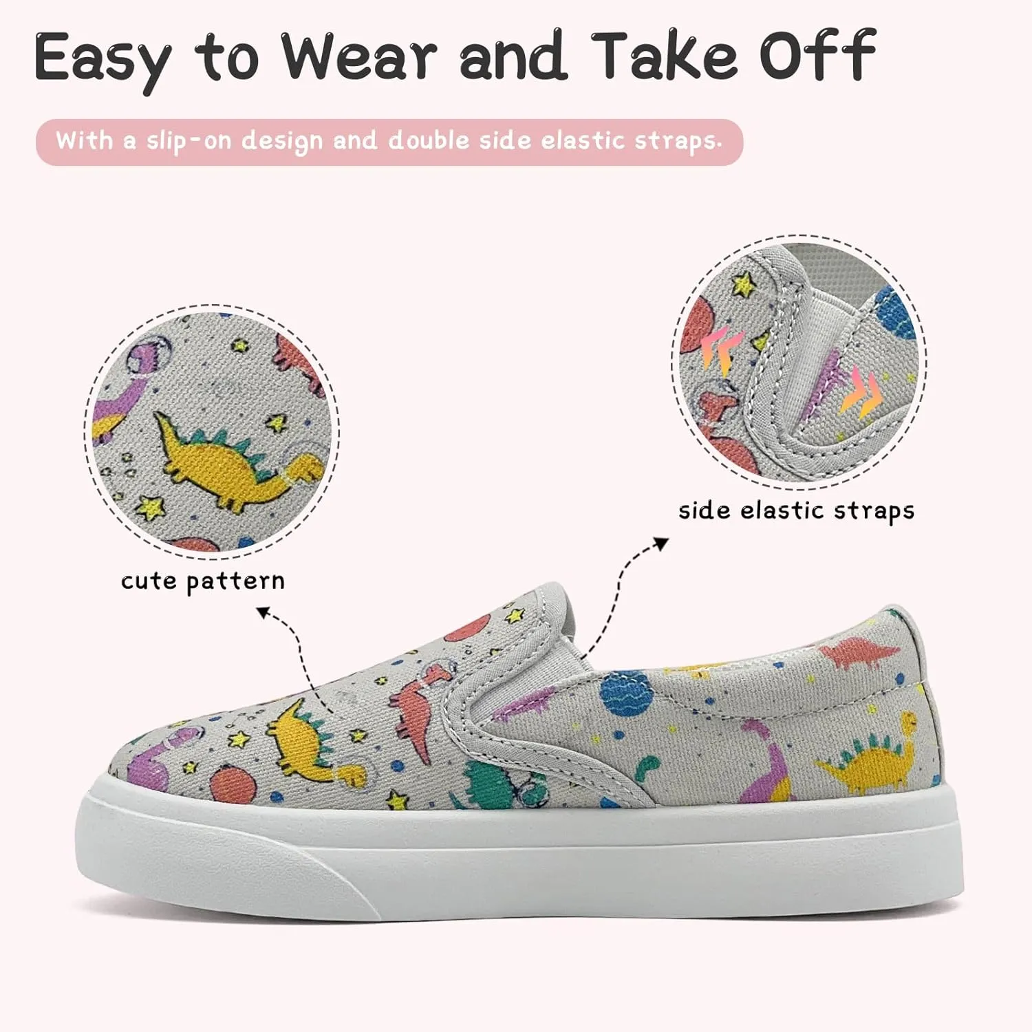 Toddler Shoes for Girls Boys Slip On Canvas Sneakers Lightweight Breathable Cartoon Low Top Kids Casual Walking Shoes