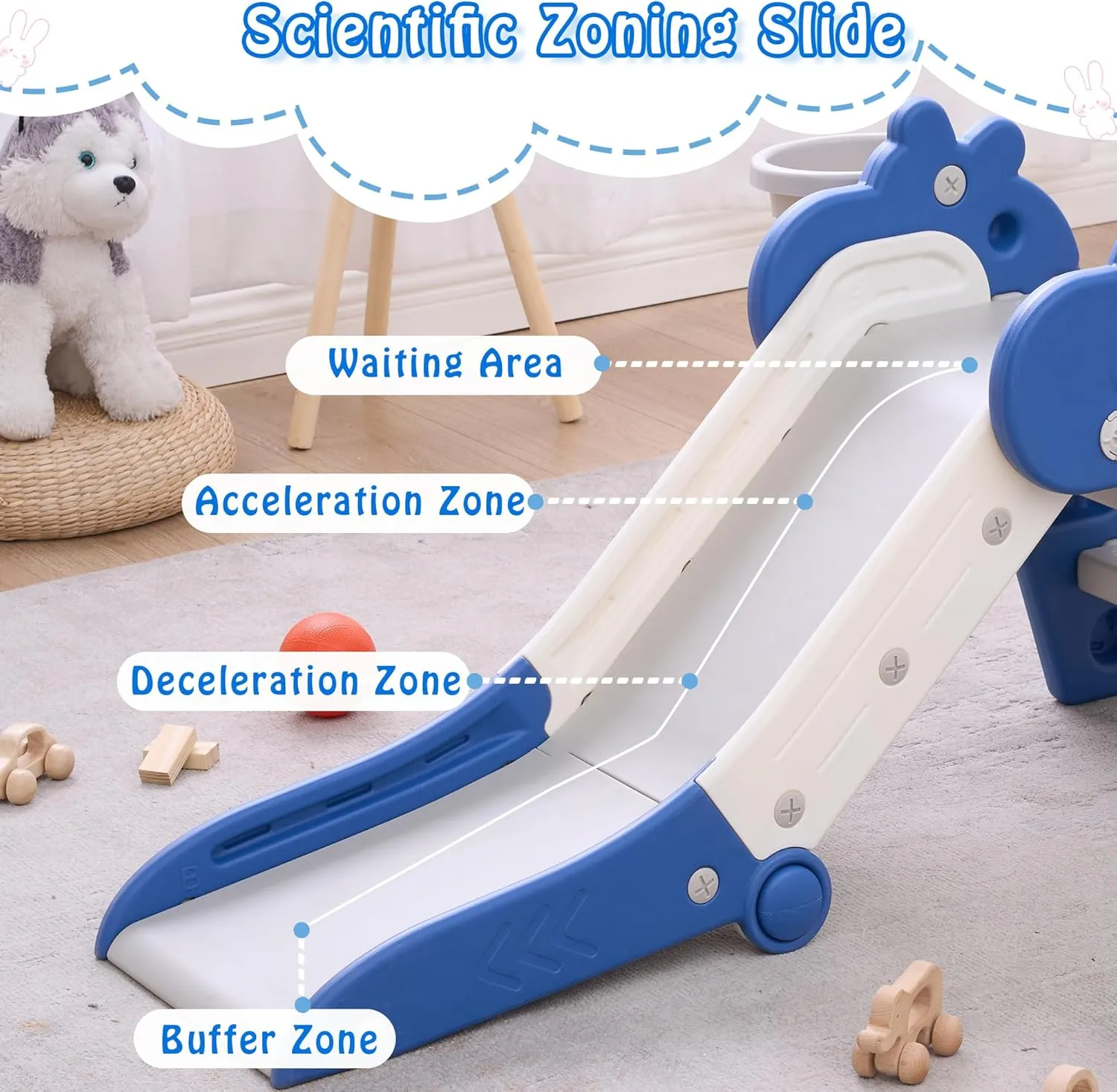 Toddler Slide Foldable Slides for Toddlers Slider for Kids Indoor Playset Baby Plastic Playground with Basketball Hoop and Ball