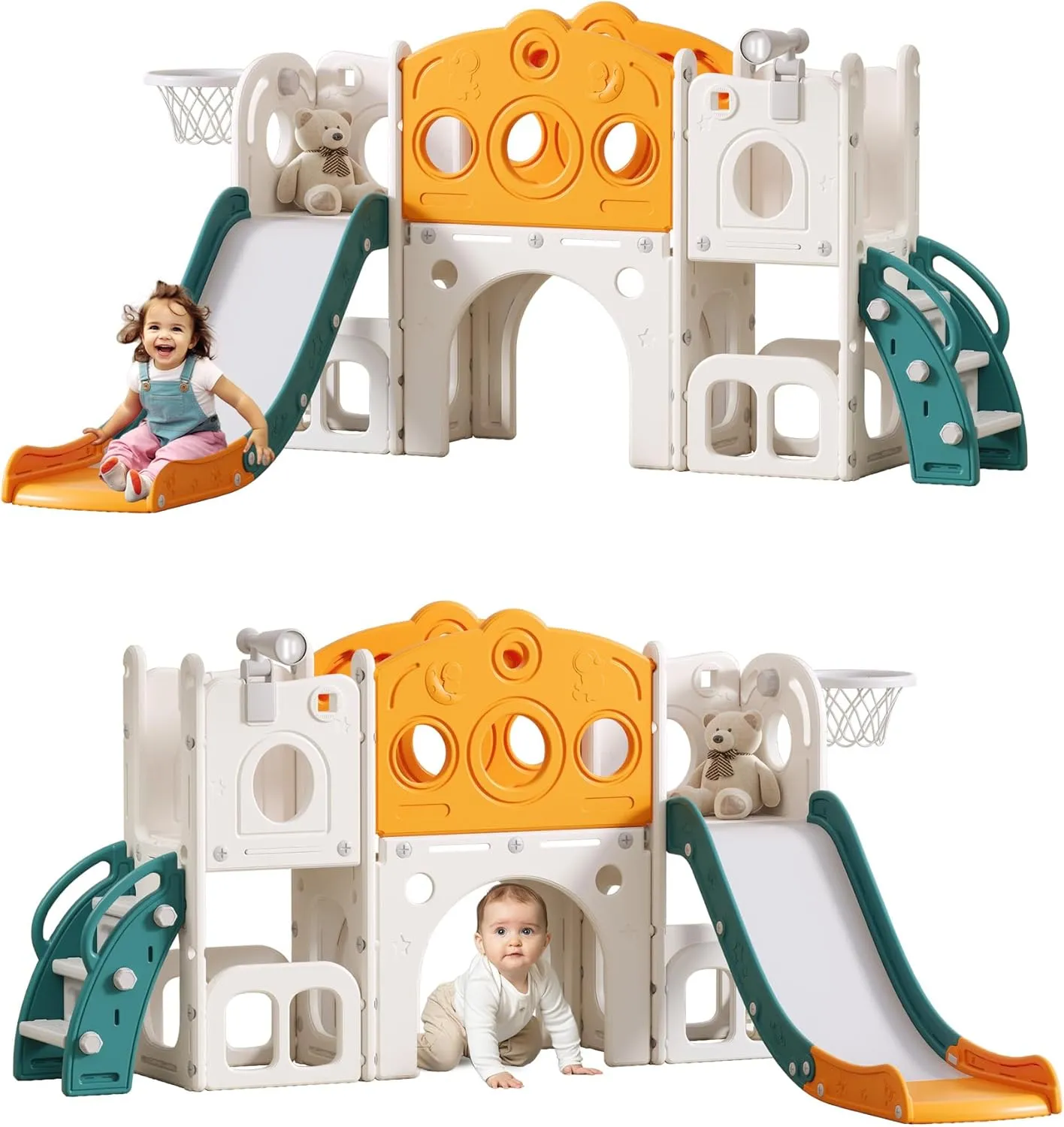 Toddler Slide Kids Slide for Baby Outdoor Indoor Playset for Toddlers with Basketball Hoop Set Telescope for Backyard Playground