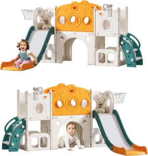 Toddler Slide Kids Slide for Baby Outdoor Indoor Playset for Toddlers with Basketball Hoop Set Telescope for Backyard Playground